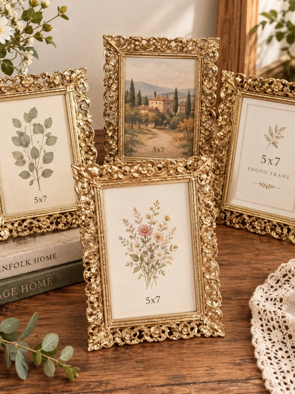Vintage Ornate Gold Brass Metal 5x7 Photo Frame Assorted - Classic Home Accents